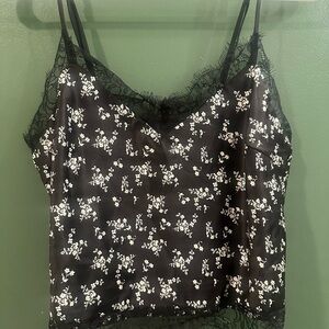 Lucy Paris Black and White Floral Lace Trim Cami